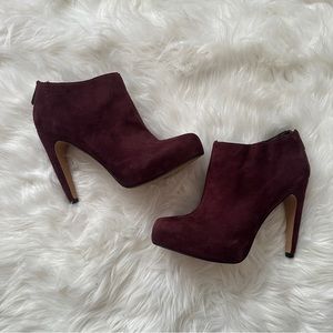 Sam Edelman Keaton Suede Platform Heeled Ankle Booties Burgundy